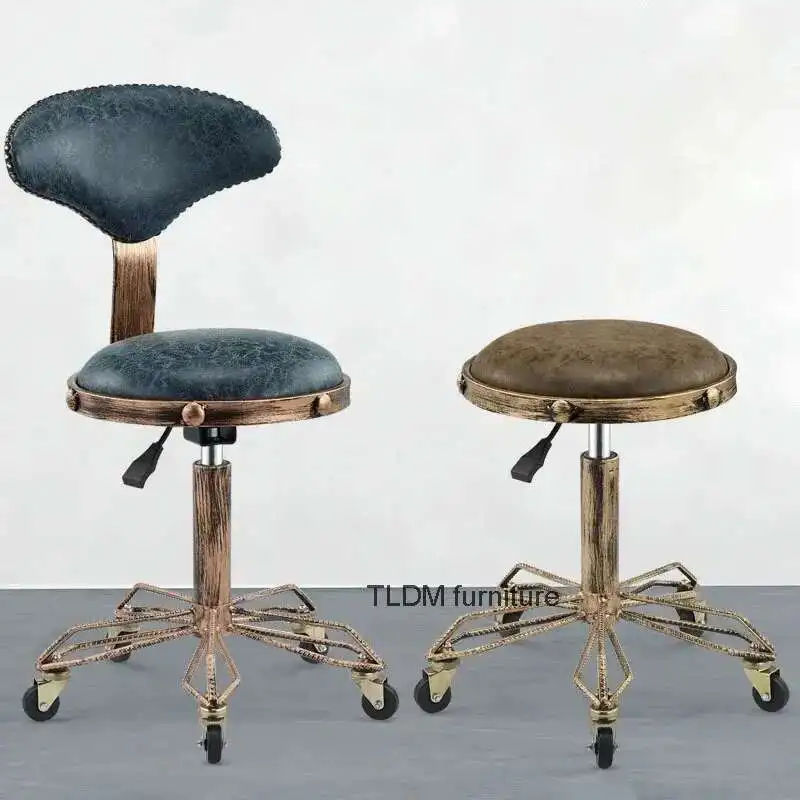 Nordic Retro Barber Chairs Hair Salon Beauty Salon Chair with Wheels Modern Salon Furniture Creative Bar Stool Home Makeup Chair
