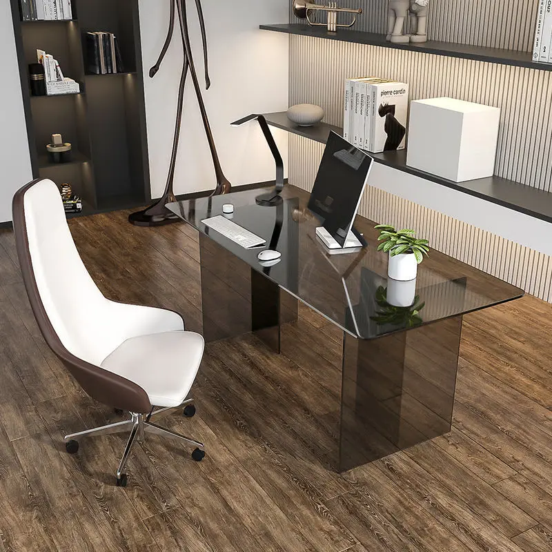 

Light luxury boss desk, tempered glass modern simple desk, home desktop computer desk, president's desk