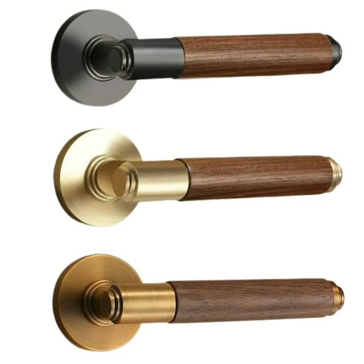 

Magnetic Silent Door Lock Privacy Lever Solid Wood Walnut Handle Interior Bedroom Bathroom Door Hardware Set