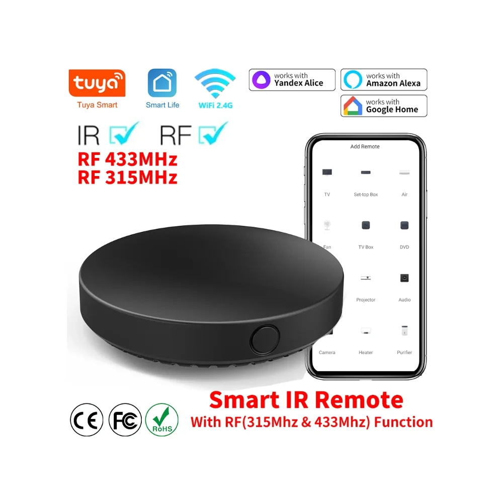 Tuya WiFi IR RF Remote Control 315 433 MHz Universal For All Air Conditioner TV LG Smart Life App Work with Alexa