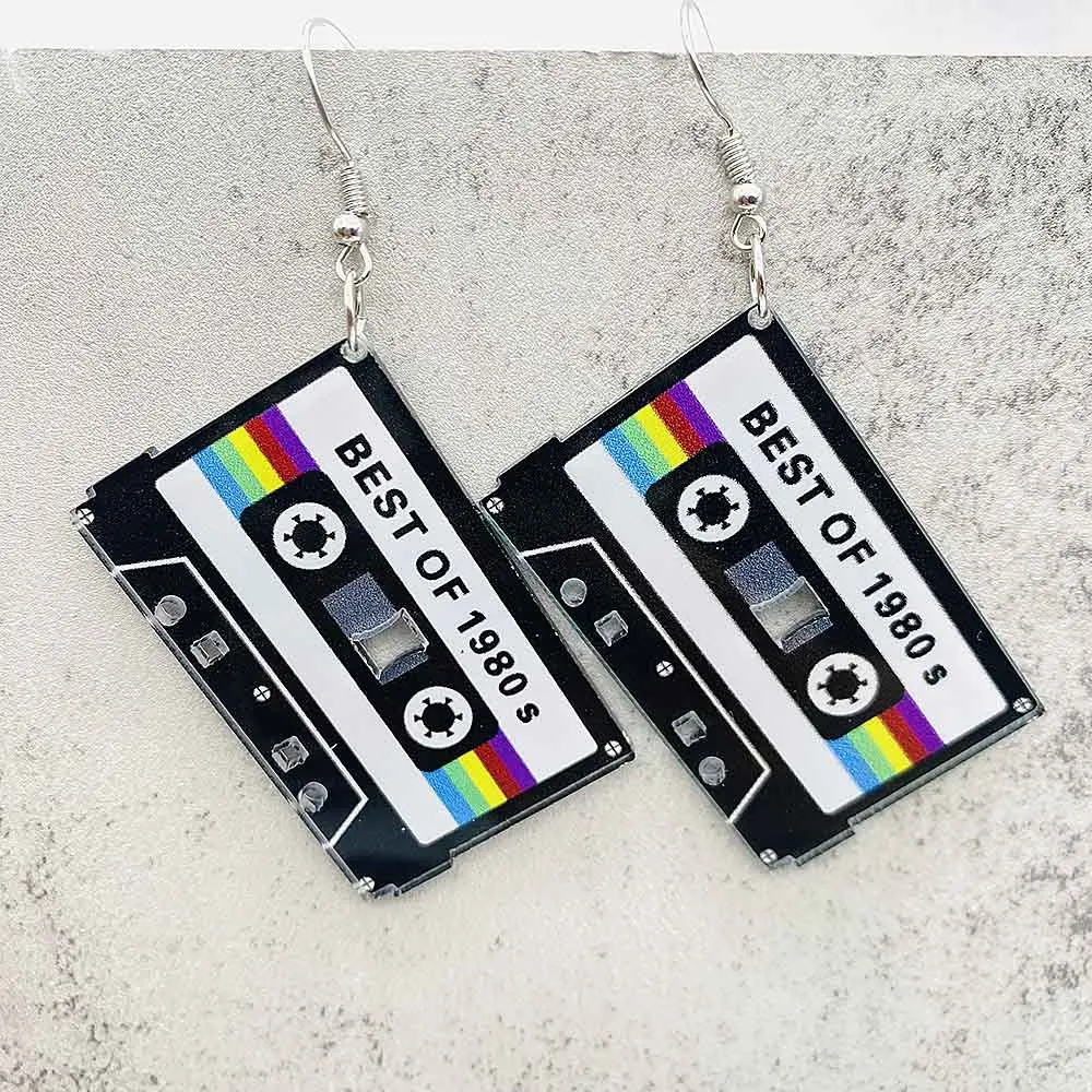 Vintage Cassette Tape Earrings Dangle 80S 90S Nostalgia Gifts for Women Girls Statement Earrings Party Accessories Gift