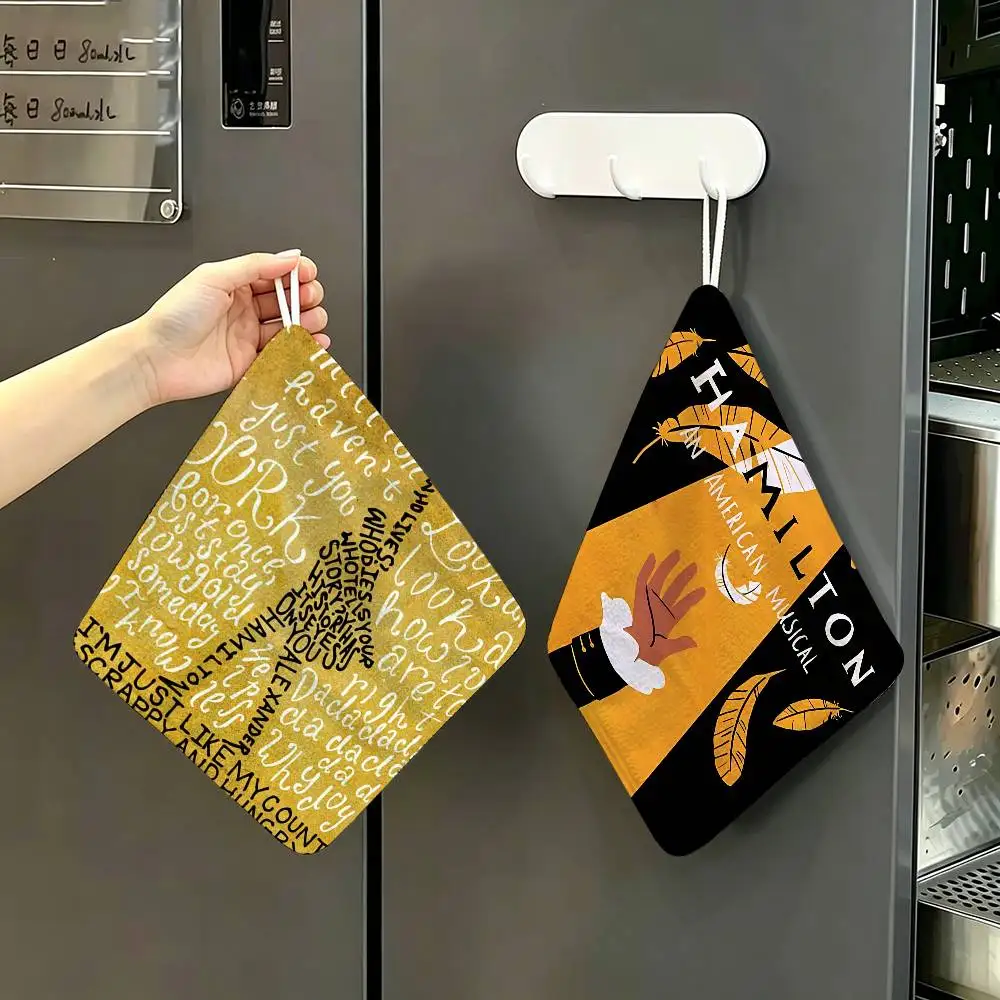 Classic Musical Theater H-Hamilton Polyester Cotton Hand Wiping Towel, Hanging Design, Durable for Household Restaurant Use
