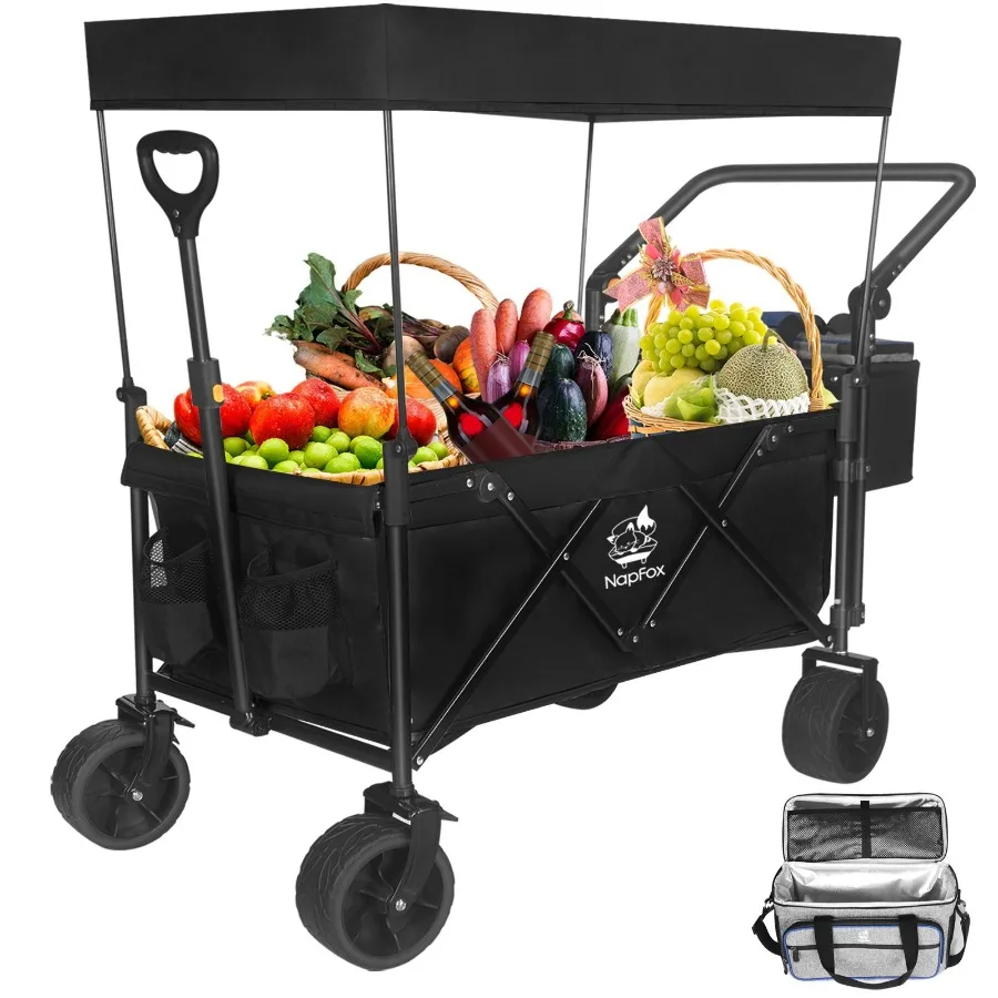 

Collapsible Wagon 140L Wagons Carts Foldable with Removable Canopy Folding Wagon Cart with Wheels for AllTerrain with Brake Fol