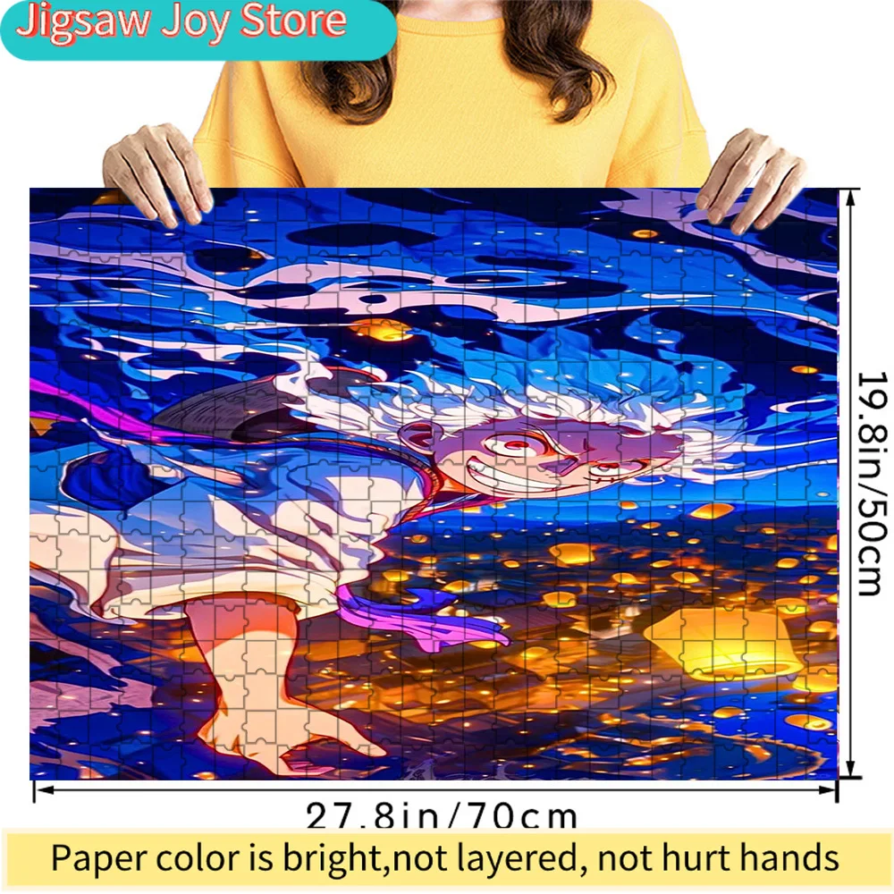 

Premium Paper Jigsaw Puzzle One Piece Monkey D. Luffy Gear 5 Nika Lantern Festival Night Scene Anime Art High Quality Cardboard