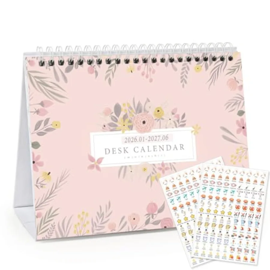 

Small Desk Calendar 2026-2027 Standing Desktop Calendar Jan.2026-Jun.2027 Academic Flip Calender with Stickers and US Holidays