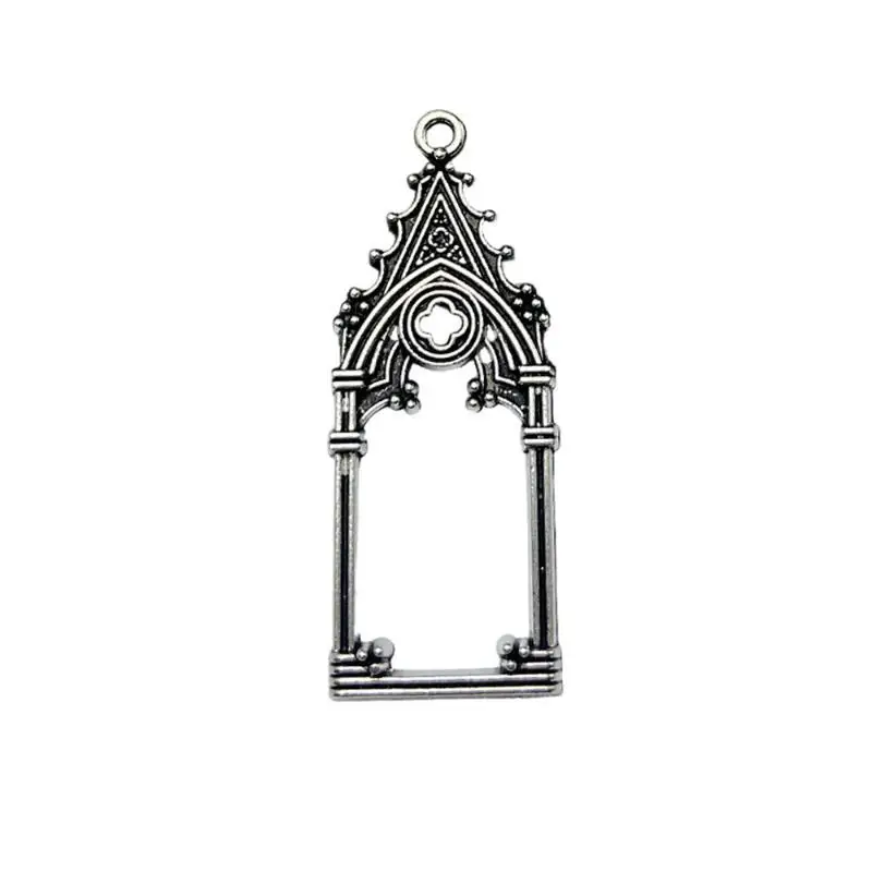 5 Stück 47*18mm Gothic Vintage Ausgehöhlte Schloss-Kirchen-Anhänger Designer-Charms für Schmuckherstellung DIY Schmuckzubehör – Detail 5