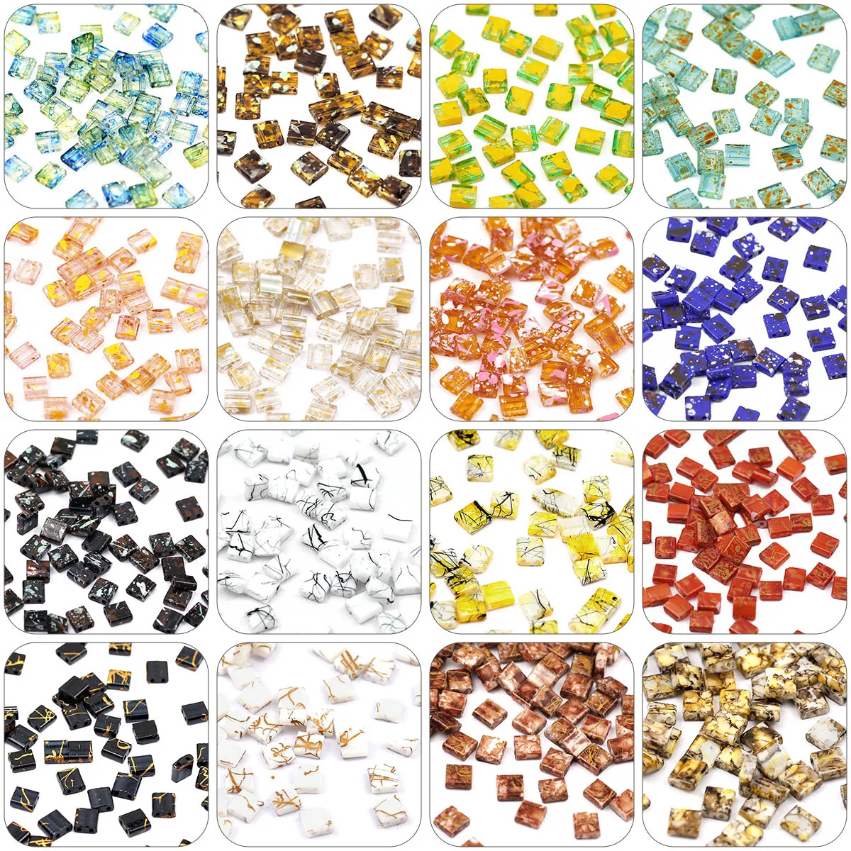 Doppelloch-Halo-Muster, Kristall, quadratische Perlen, Glas-Abstandshalter, lose Perlen, 5 x 5 mm, für Schmuckherstellung, Armband, DIY, Schlüsselanhänger, Zubehör