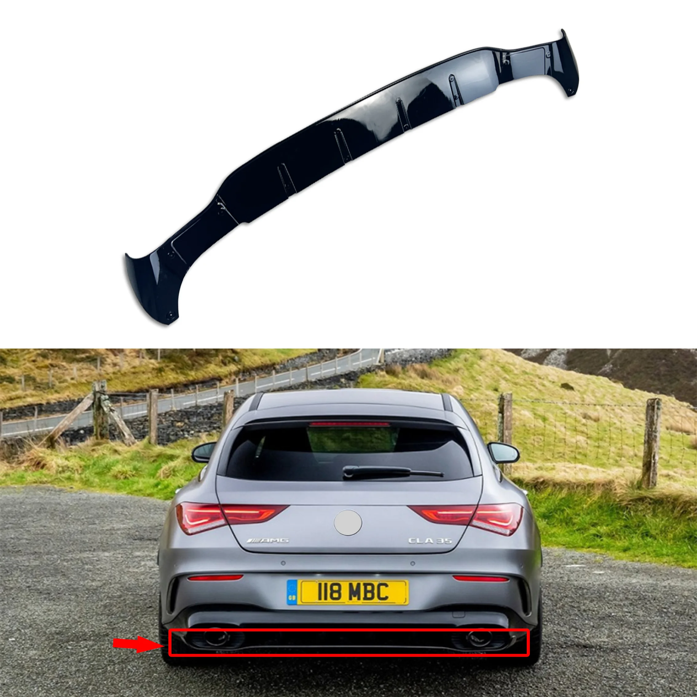 

Black Car Styling Rear Bumper Lip Diffuser Spoiler Splitter for Mercedes Benz W118 C118 CLA35 CLA45 AMG Line 2019 2020 2021 2024