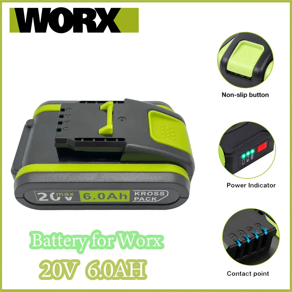 

20V 6000 MAh Lithium Battery Suitable for Worx WA3551 WA3553 WX390 WX176 WX178 WX386 WX678