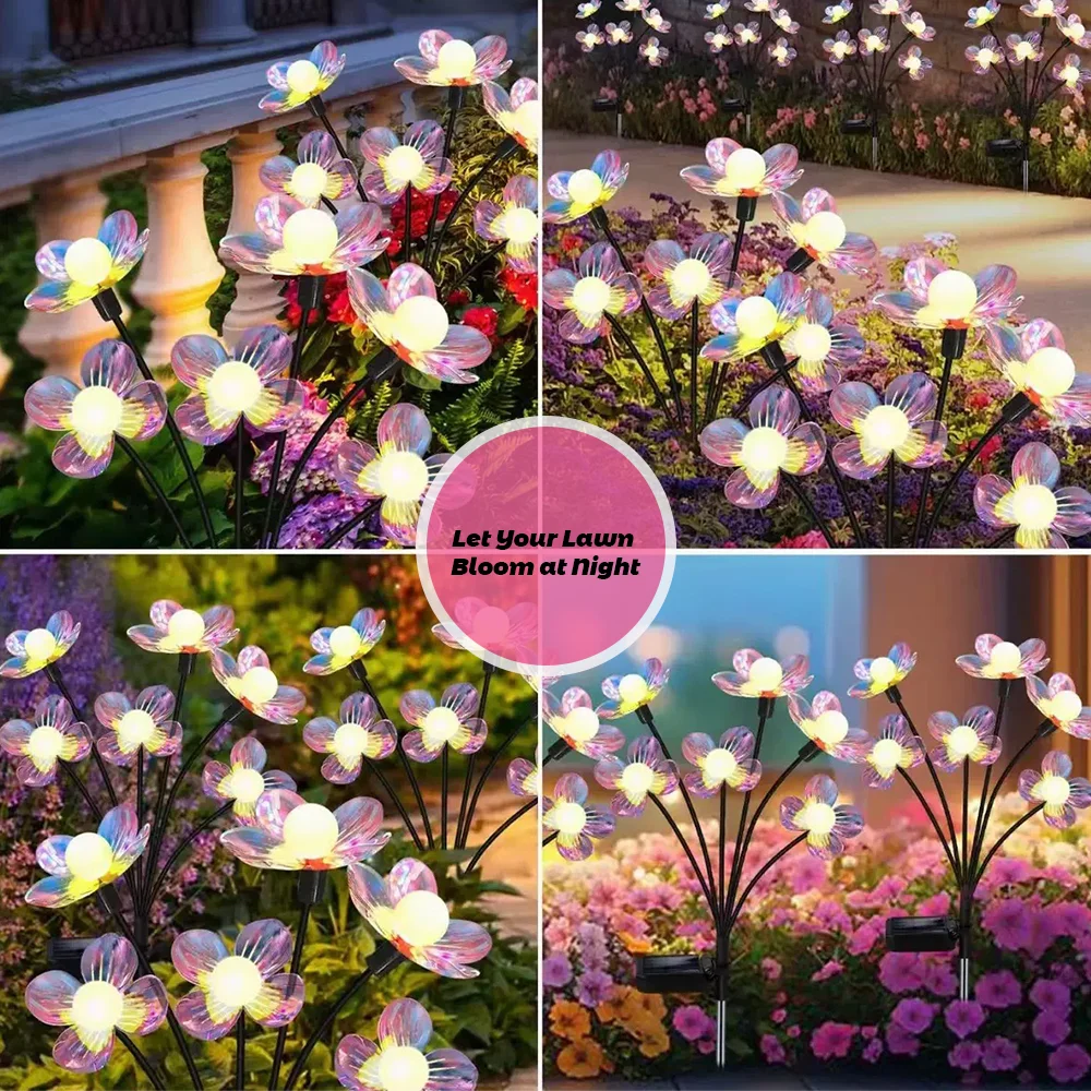 Luzes solares para flores de jardim – lâmpada LED de pétalas que muda de cor – luz à prova d'água para paisagem de gramado ao ar livre para decoração de quintal