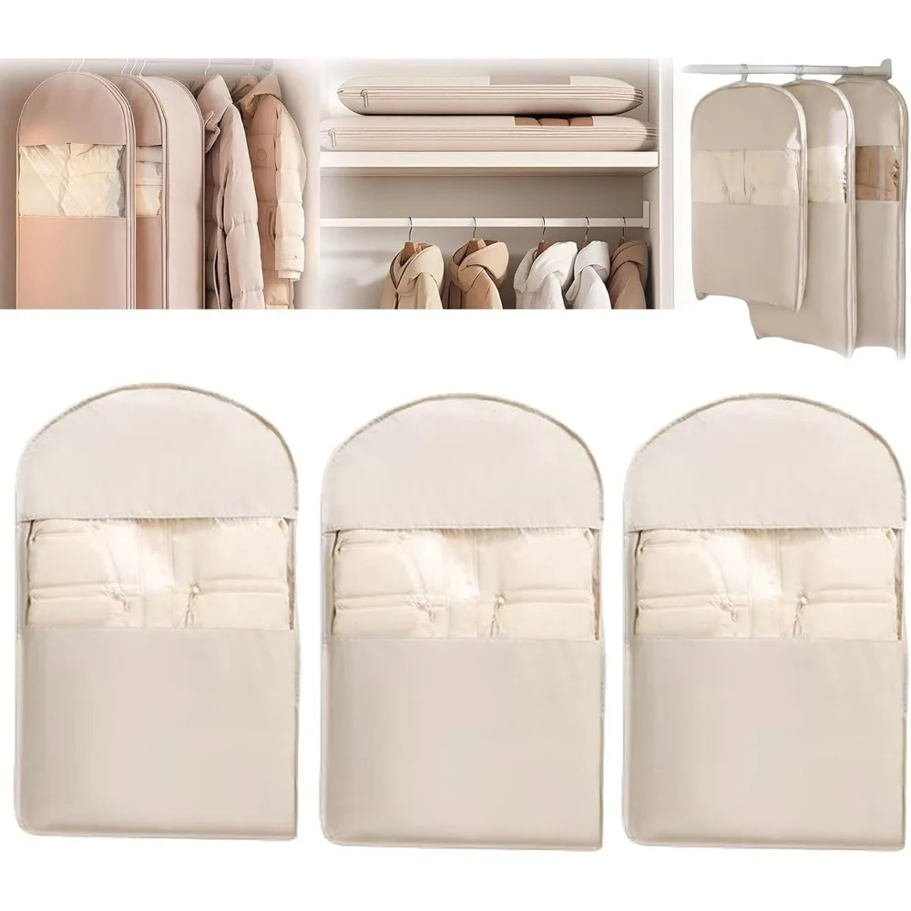 

Clear Window Closet Storage Organizers,Space Saving Hanging Garment Bag with Self Compression Zipper for Jackets, Dresses, Coats