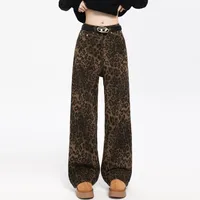 Trendy Leopard Print Straight-leg Slip-on Casual Pants For Men Women American Style Vintage Design Sensibility Cargo Pants