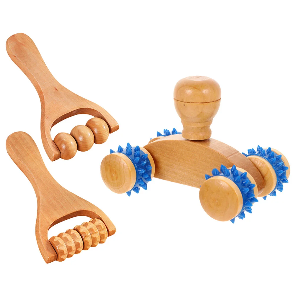 3 Pcs Foot Massager Ball Acupoint Roller Neck and Shoulders Rolling Wood Wooden Back Body
