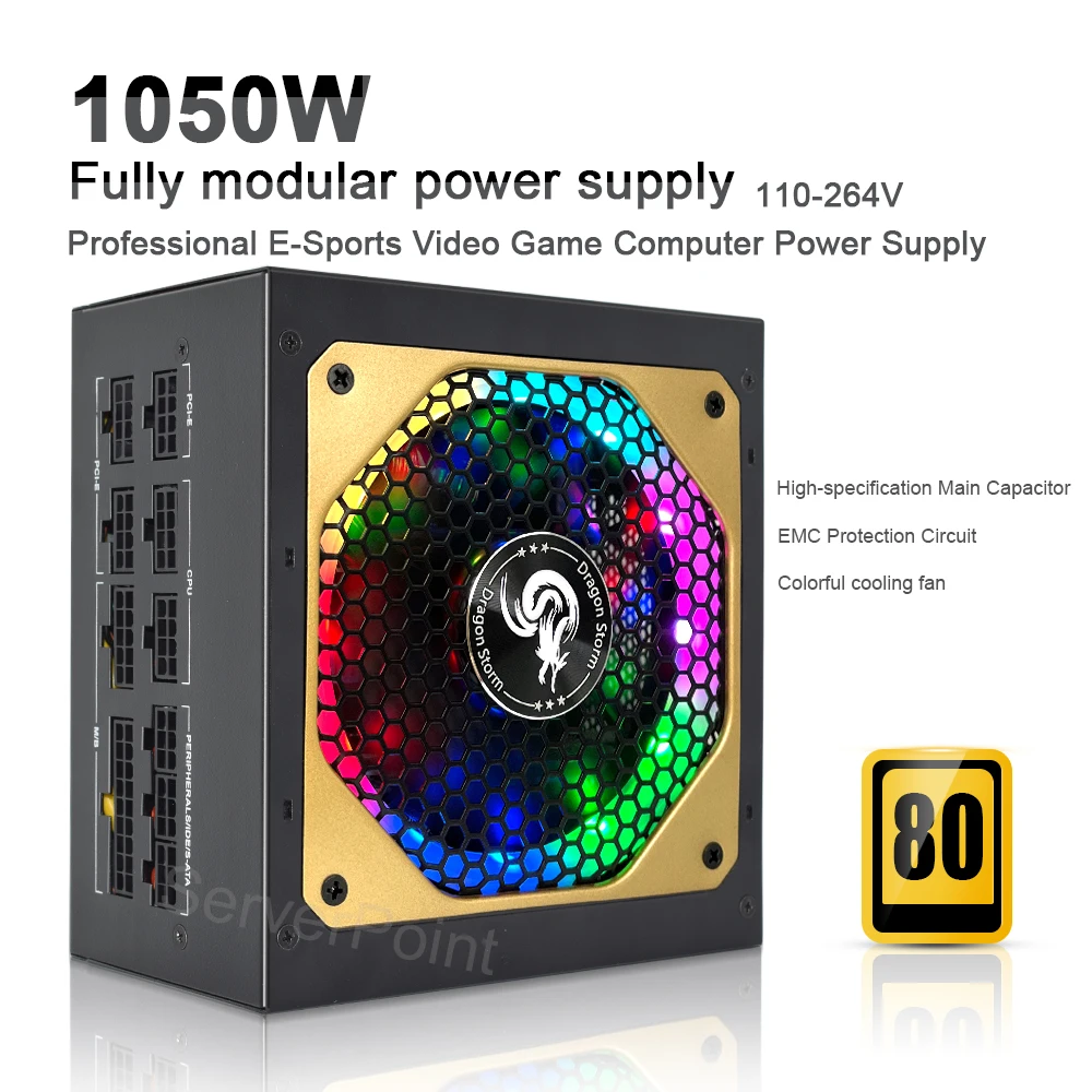 1050W Fully Modular ATX PSU Computer PC Gamer Power Supply 110-240V Game Fonte Watt