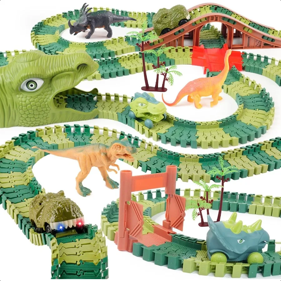 

GIAT Dinosaur Track Toys Best Birthday Gifts for 3 4 5 6 7 Year Old Boys Girls Dinosaur Race Car Track with Light Sound Create