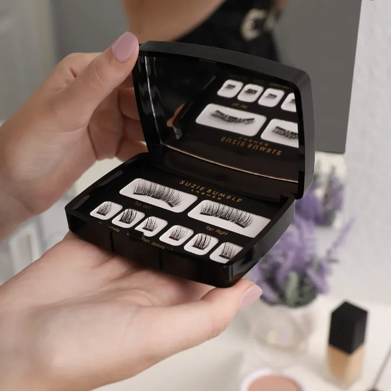 مجموعة وصلات الرموش المغناطيسية بدون غراء: مع رموش صناعية مزدوجة مختلفة الكثافة وقابلة لإعادة الاستخدام، تتضمن علبة مرآة وملاقط #6