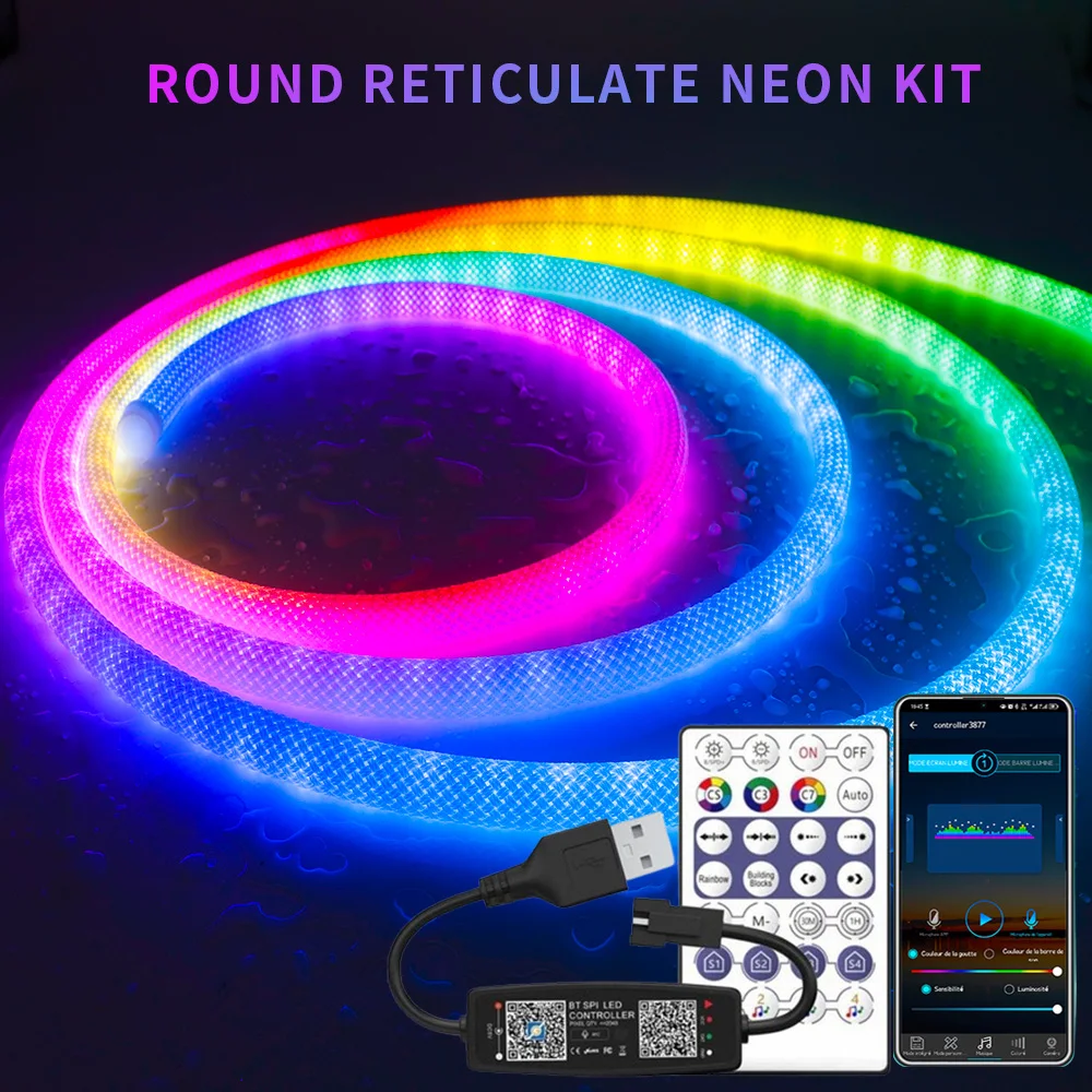 DC5V WS2811 WS2812B Ronde netvormige patroon neon LED-strip 360 graden slimme RGB flexibele siliciumlichttape IP67 en 28 toetsenkit