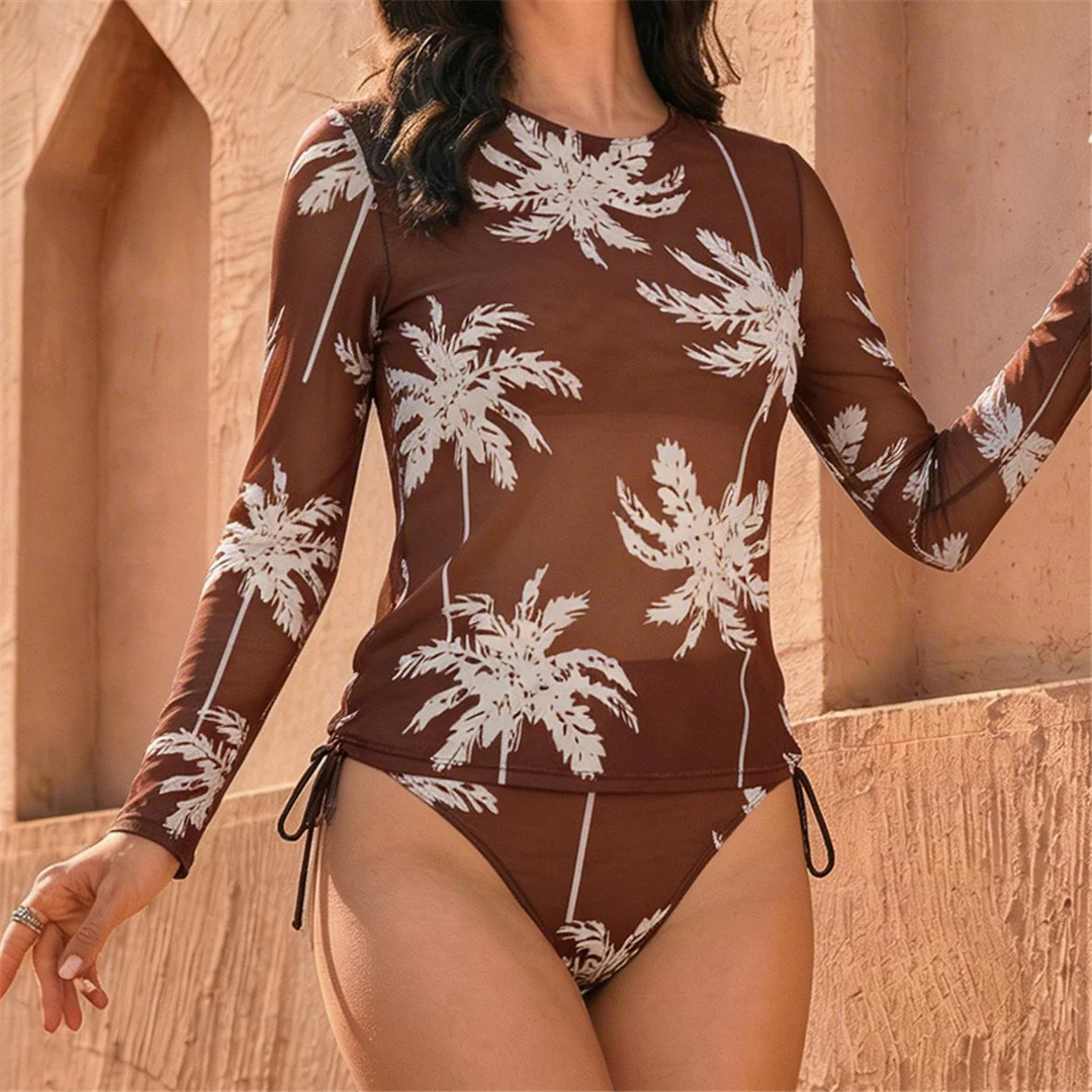 S - XXL, Bikini mit Blattmuster, langärmelig, Damen-Badeanzug, zweiteiliges Bikini-Set, Badebekleidung, Badeanzug, Modell V8063. – Detail 17