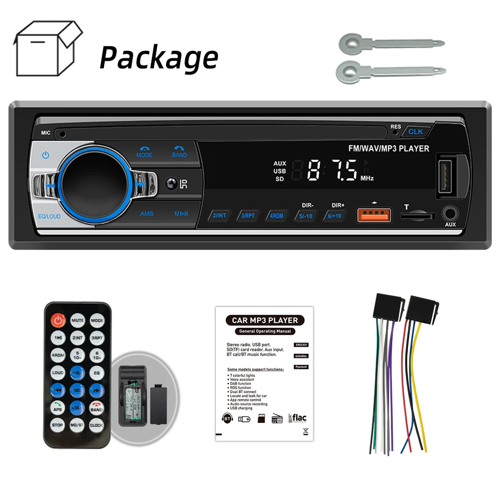 BQCC Car Radio 1 Din MP3 Player Digital Bluetooth Car Stereo Player FM Radio Stereo Audio Music USB With Steering Wheel Control