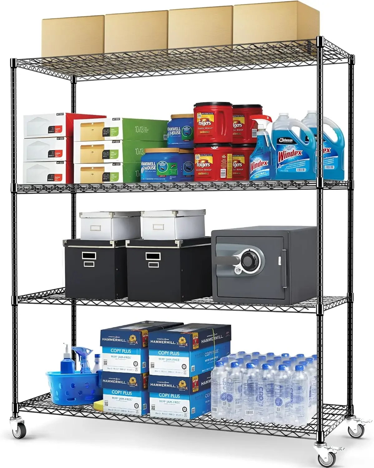 

4-Tier Wire Shelving with Wheels, 60"x 24"x72" Metal Storage Shelves, Heavy Duty Garage Storage Shelves