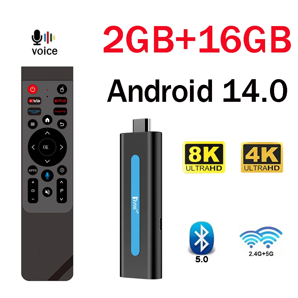 TV Stick Android 14 TV98 ATV RK3518 Stick Ultra 8K BT5.0 5G 4G WiFi6 Streaming media player Voice Remote Rockchip 3518 TV Stick