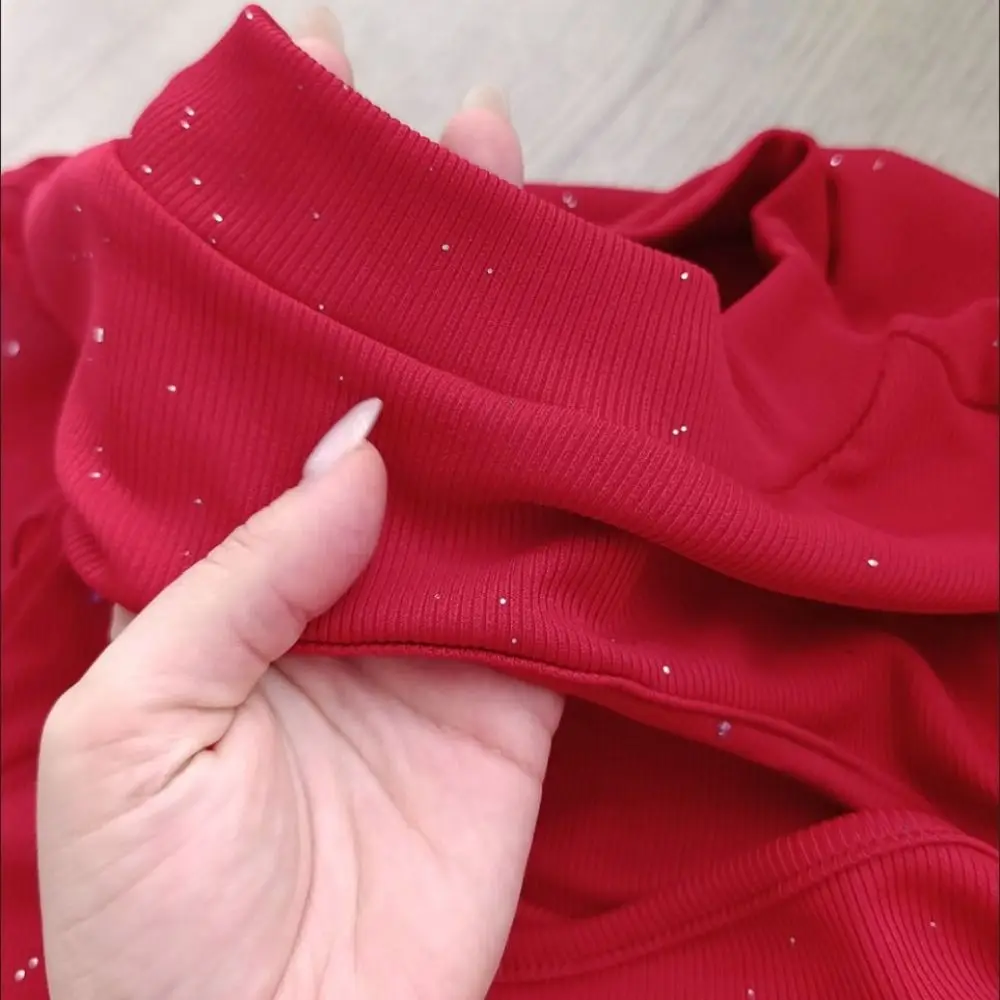 Sweet Sparkling Chiffon Cape Red Dress A-line Half Neck Women Glitter Party Dress Hollow Out Skirt Slim Evening Dress Party