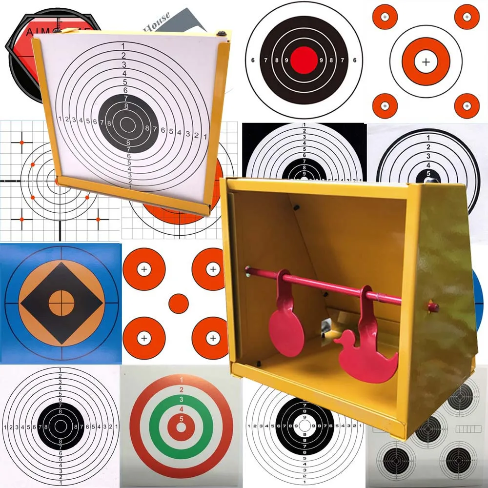 Yellow Metal Pellet Trap with Two Inner Swing Targets & 20 Counts Paper Targets