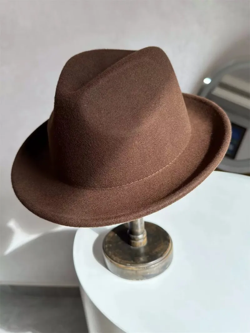 

100% Wool Felt Panama Fedora Hat 6cm Short Brim Trilby Flat Cap Gatsby Rudeboy Skimpy Brim Pork Pie Porkpie Hat for Men Women