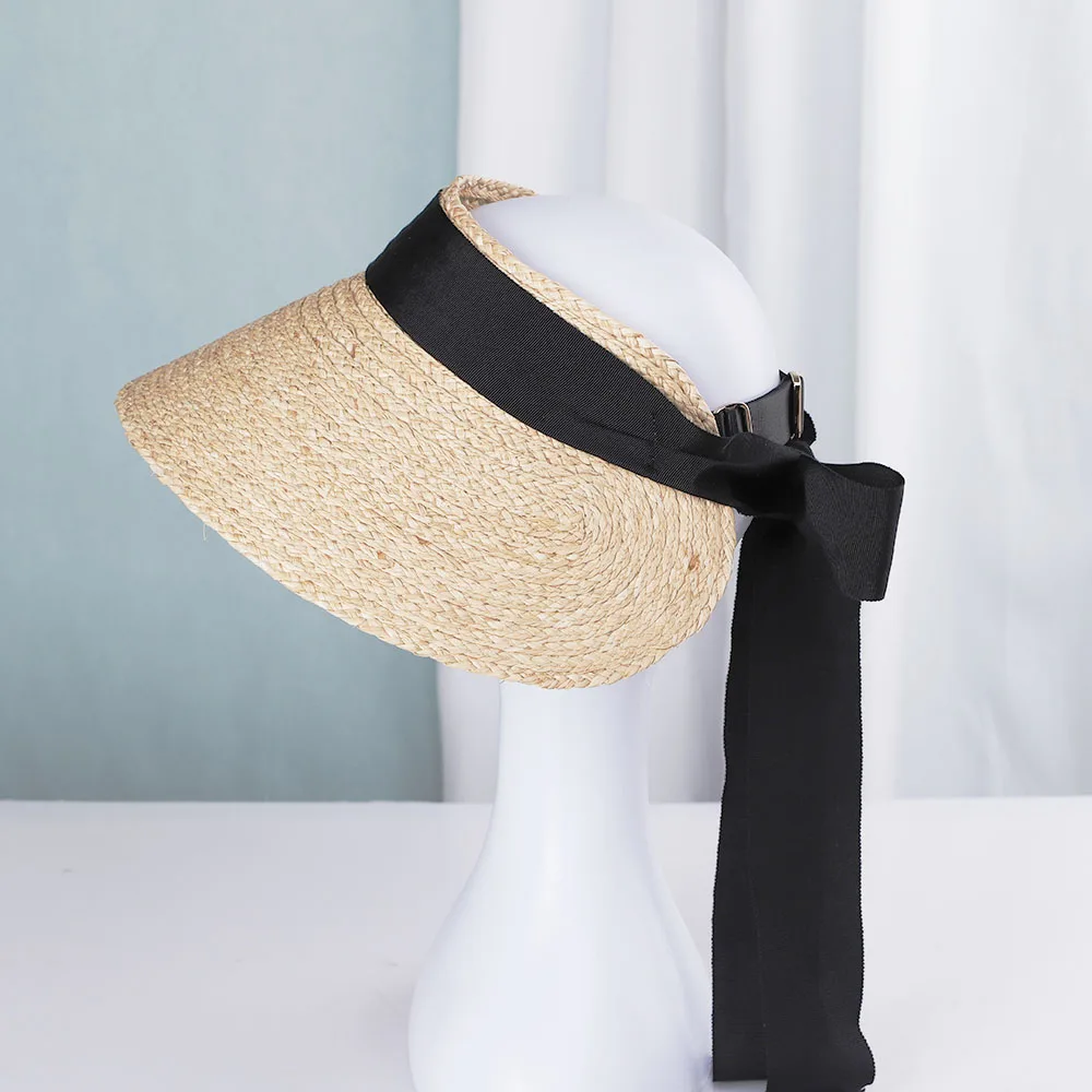 Tampa superior vazia 100% RAFFIA balde chapéus senhoras cap chapéu de palha dos homens arco Chapéu de Praia chapéu de noiva chapéus das mulheres para o sol Chapéu Ao ar livre