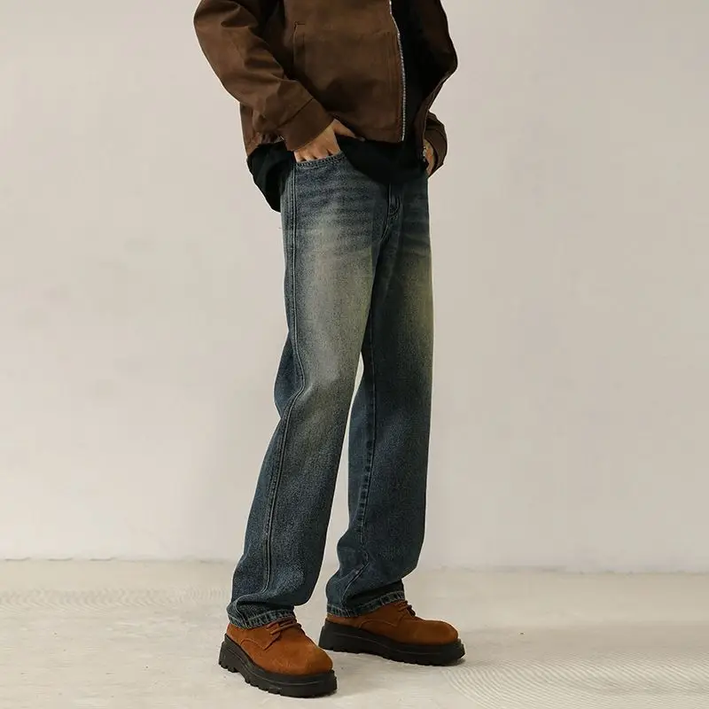 American Casual Vintage Men's Jeans Spring Autumn Loose Straight Leg Pants Trendy Versatile Youth Popular mid Waist Denim