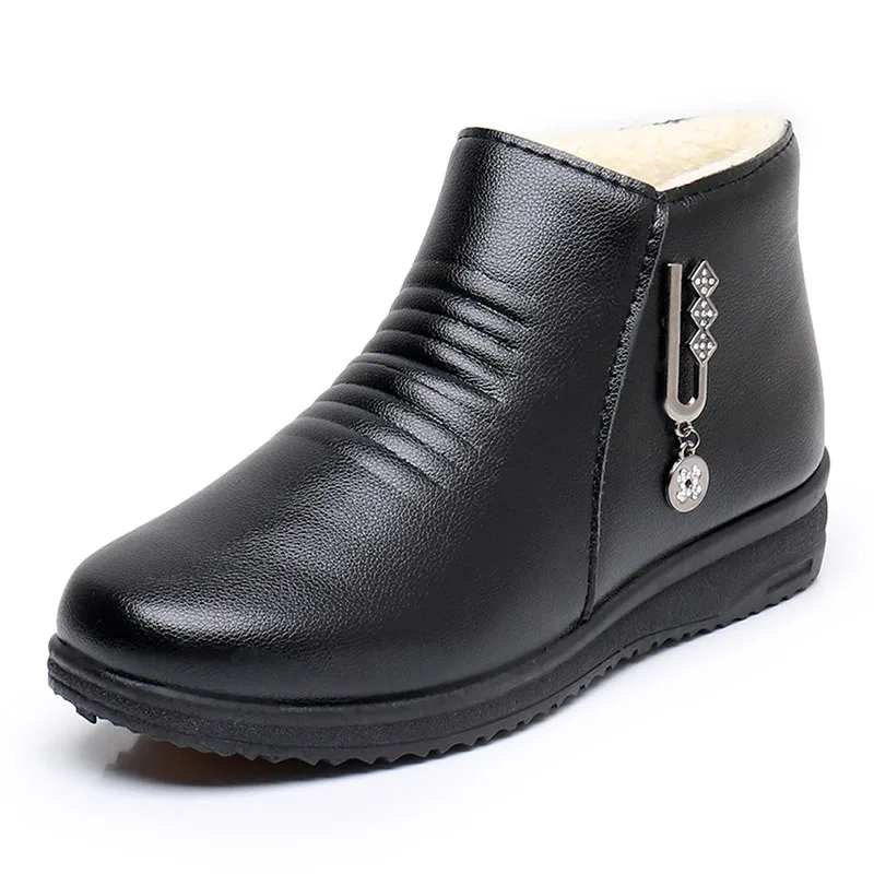 Ladies genuine leaather ankle boots winter plush womens shoes 2023 fashion vintage oxford flats female boats