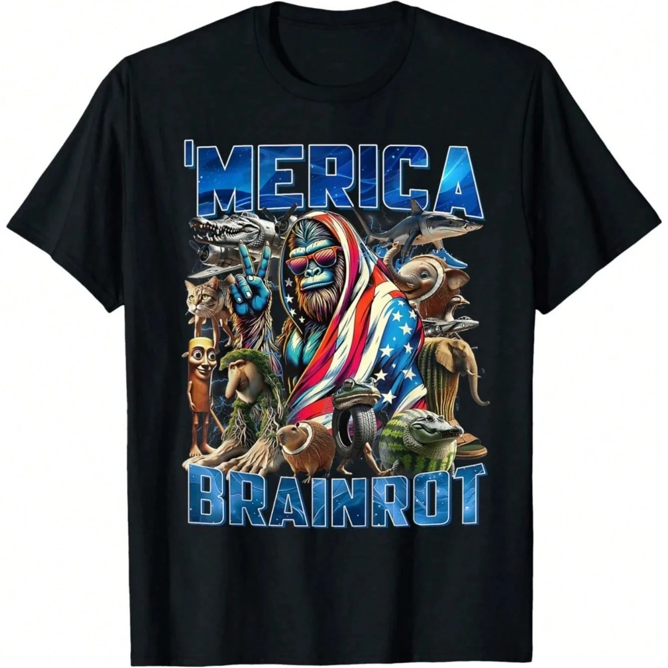 

Bigfoot Animal Crew Cotton TShirt Patriotic Casual Trendy