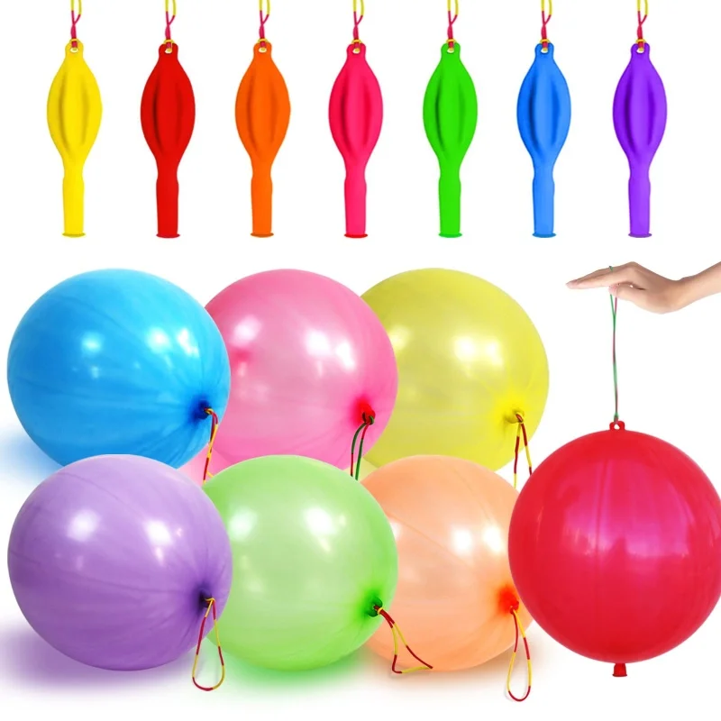 5Pcs Punch Balloons,Thickened Neon Punching Balloon Heavy Duty with Rubber Band Handle Birthday Party Favors for Kids