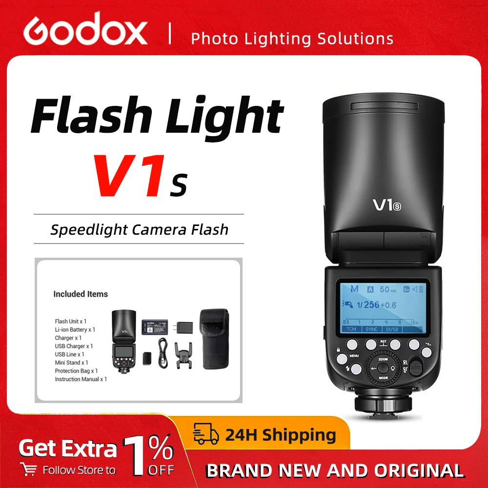 Godox V1 TTL Speedlite فلاش بطارية ليثيوم أيون رأس مستدير كاميرا لا سلكية فلاش HSS 1/8000s لكانون سوني نيكون فوجي أوليمبوس