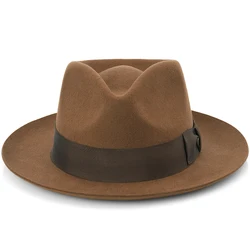 Autumn and Winter Leisure Versatile Top Hat Pure Wool Fashionable Gentleman Hat Female Big brimmed British Jazz Hat Male