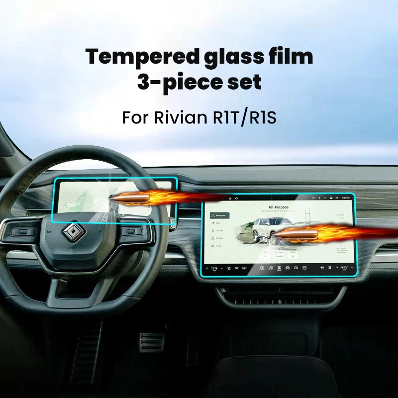 

Interior Tempered Glass Screen Protector for Rivian R1T/R1S Center Console & Instrument Cluster Oleophobic Coating HD Film