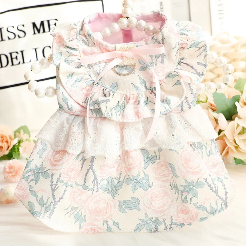 

2025 летние платья принцессы с цветочным принтом для собак, юбка в стиле Лолиты, чихуахуа для маленьких плюшевых собак, одежда для щенков