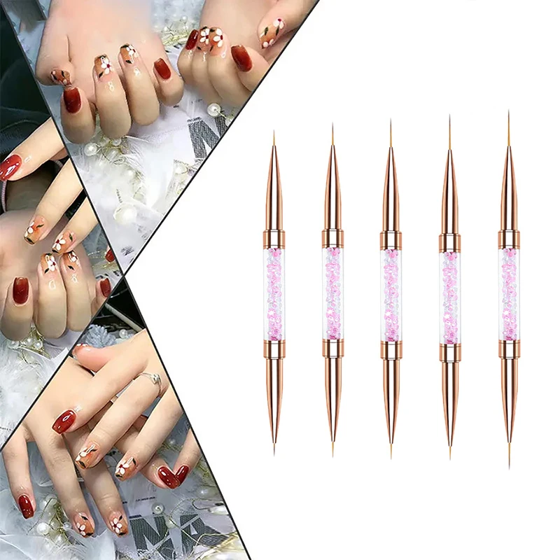 Dual-ended Nail Brush French Stripe Brushes Manicure Liner Brush 3D Tips Ultra-thin Line Drawing Pen UV Gel Painting Brushes