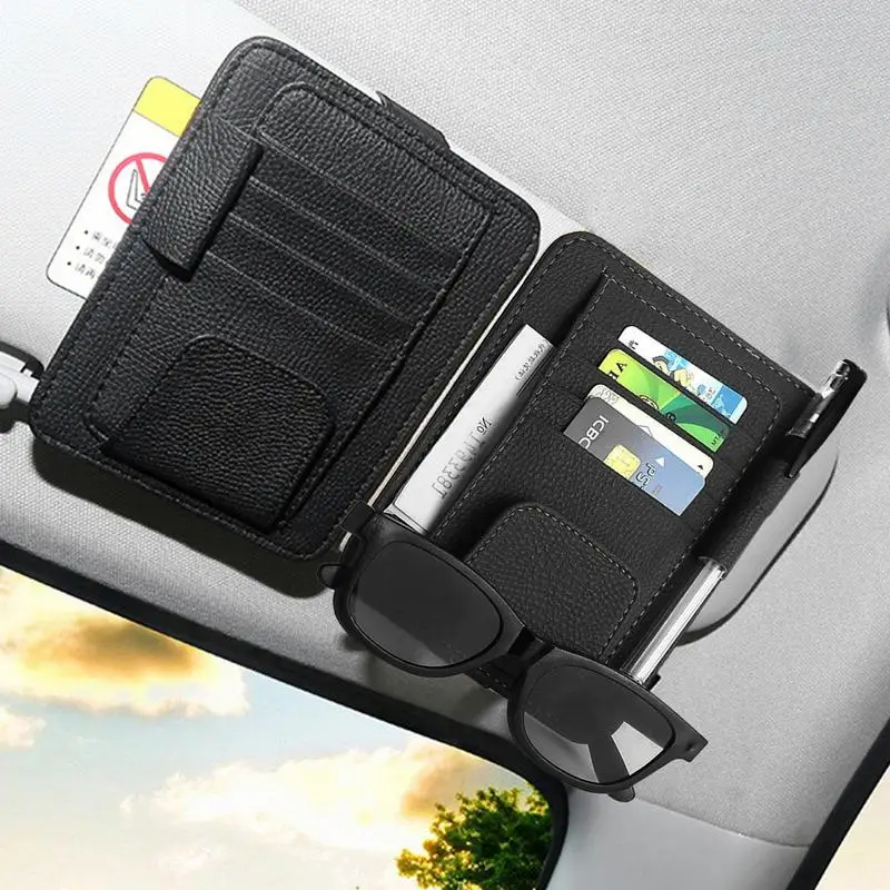 Car Sun Visor Organizer Car Card Sleeve Pocket Organizer Visor Document Holder With Sunglasses Clip For Vehicle Truck