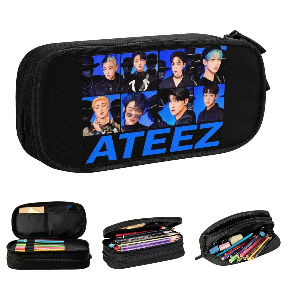 ATEEZ The World Movement Group Pencil Case Pen Box Bags for Student Large Storage Office Gift Pencilcases