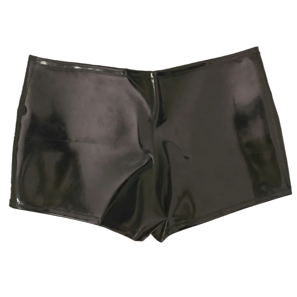

Sexy Men Double Side Latex PVC Shiny Hot Short Convex U Pouch Boxer Fashion Underwear Tigth Lingeries PU Leather Stage Wear
