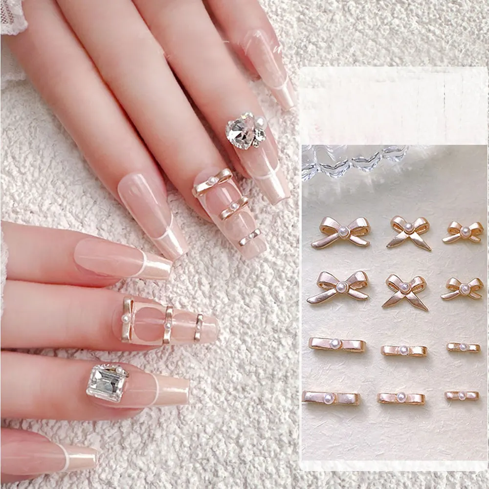 

20pcs Pearl Bow Nail Art Charm 3D Ballet Shoes Bow Tie Alloy Diamond Nail Decoration DIY Cartoon Princess Nail Accessories