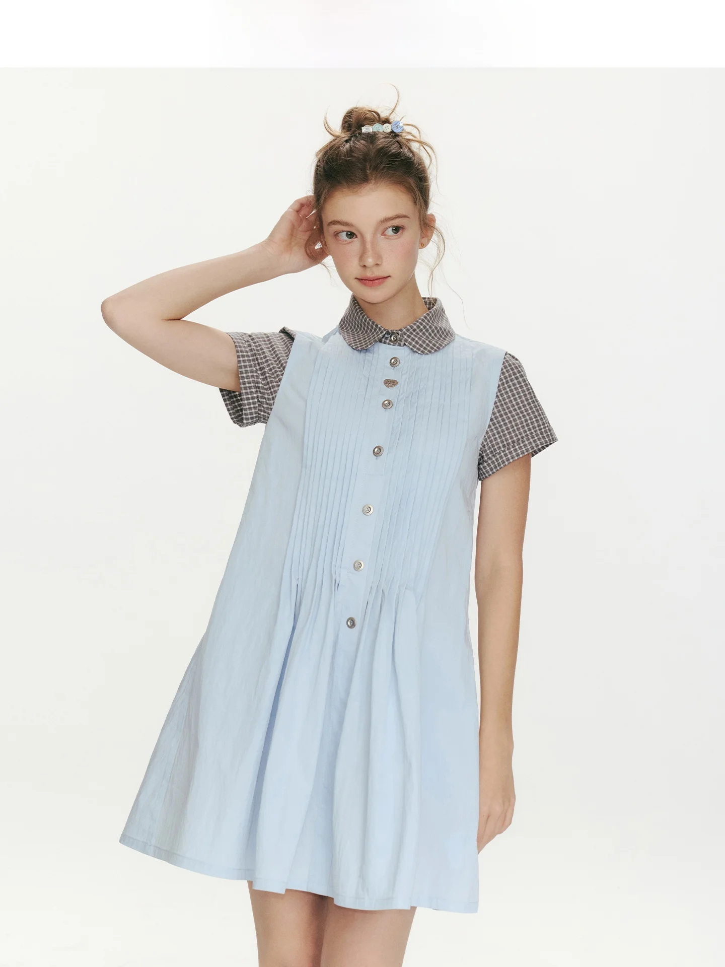 

WhyBerry Vintage Korean Sle Fake Two-Piece Dr School orm ort Skirt Breathable Cotton ort Sve Loose Fit Dr