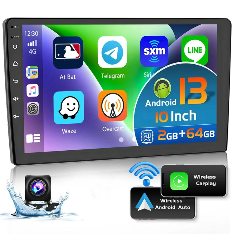 Android 13 Car Stereo Wireless Carplay Android Auto, 2 Din 10 Inch Touch Screen Car Radio GPS Wifi Bluetooth Rear Camera