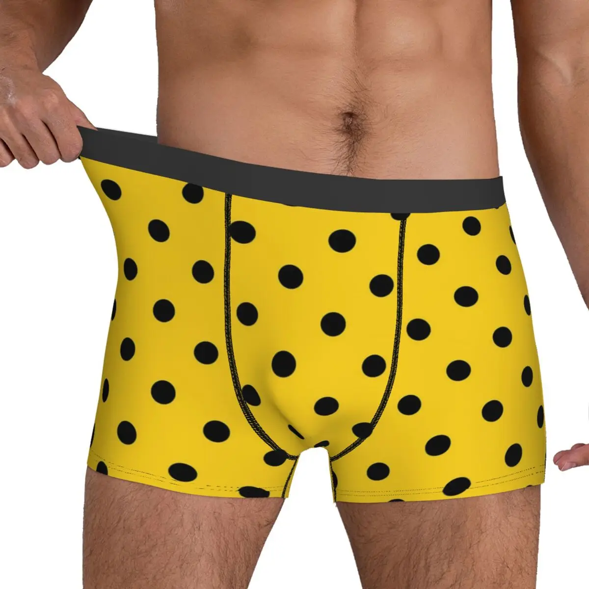 Retro Polka Dots Underwear Black And Yellow Men Underpants Design Breathable Trunk Hot Boxer Brief Large Size