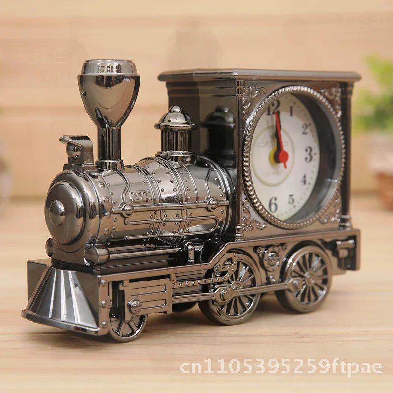 Retro Style Train Design Alarm Clock Mechanical Bedside Daily Use Fashion Personality Student Clock Ornament Dark Gold PVC