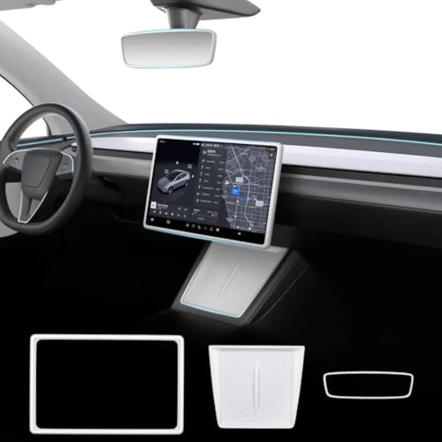 

PCS Center Console Accories [Wirel Charger Mat, 15.4'' Screen Edge Cover, Rearview Mirror Cover] for Model Y Juniper Premium an