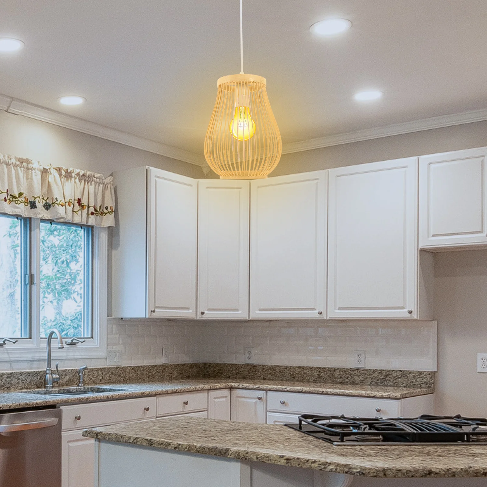 

Bamboo Pendant Light Woven Lampshade E26 Light Fixture for Kitchen Dining Bar Home Hanging Lamp Ceiling Lighting