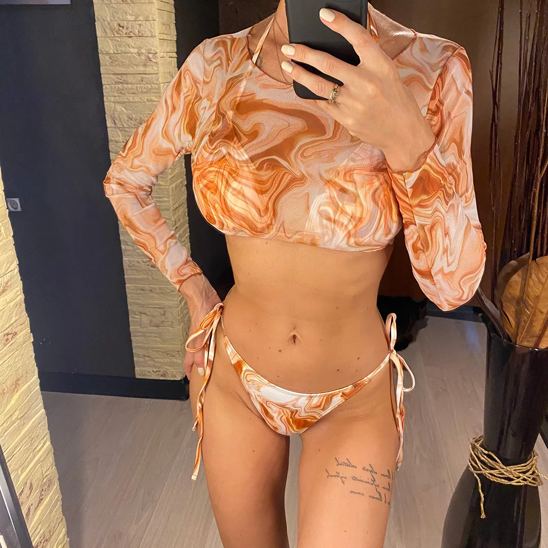 S-XXL, Bikini mit Leopardenmuster, langärmelig, Damen-Badebekleidung, dreiteiliges Bikini-Set, Badeanzug, Badebekleidung, Modell V3193SW. – Detail 22