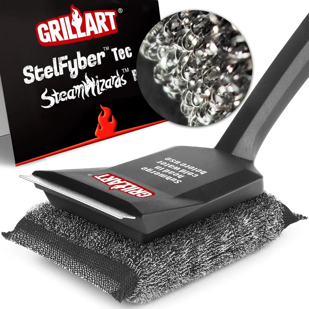 

Bristle-Free Grill Brush with Replacement Head, Ultra Safe & Efficient for Cast Iron and Stainless Steel Grates